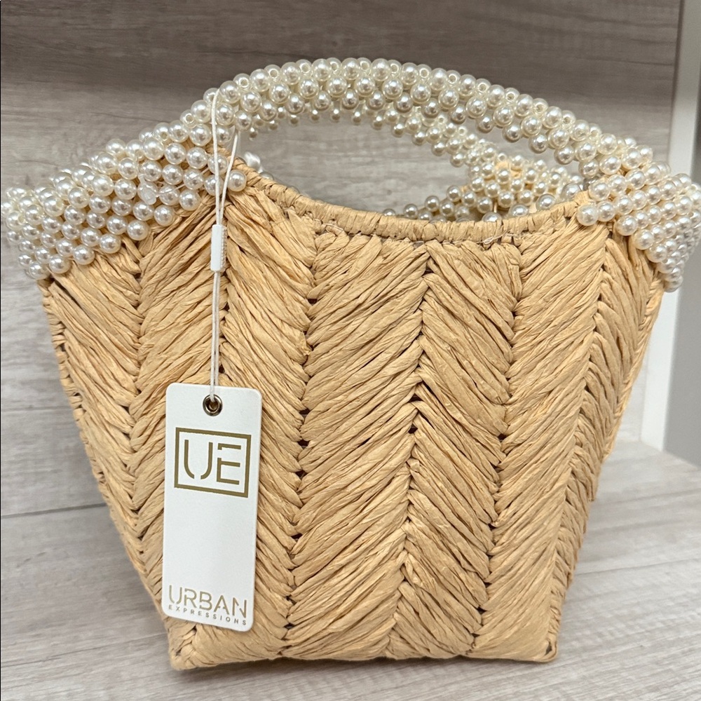 Urban Expressions Pearl-Embellished Tan Tote - Picture 4 of 7